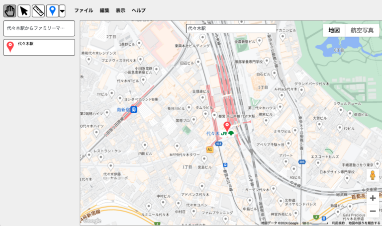 スクリーンショット:代々木駅周辺の地図を中